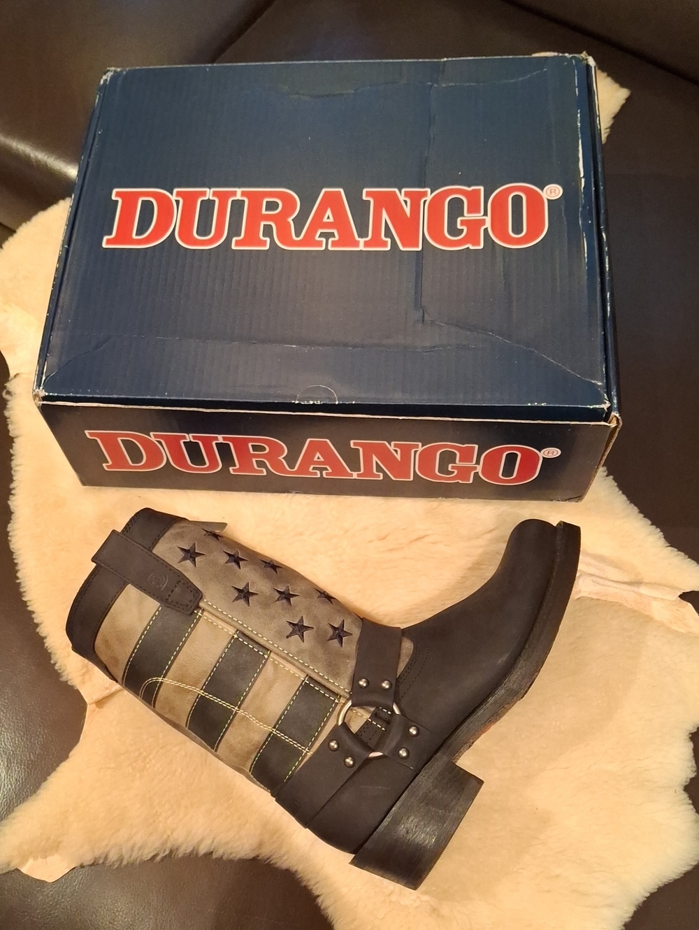 Durango Men’s  Faded Flag Black and Tan Western Harness Boot